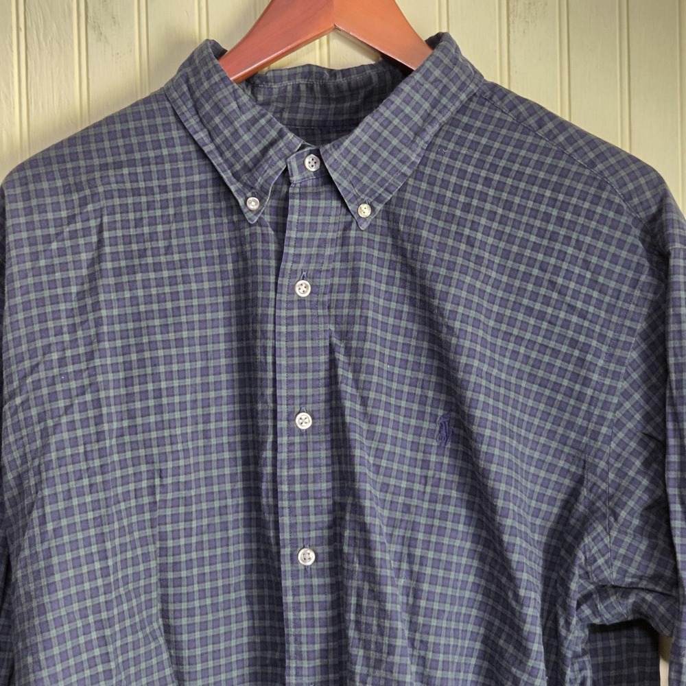 Ralph Lauren Shirt Mens Large Blue Plaid Long Sleeve Button Down Twill Casual